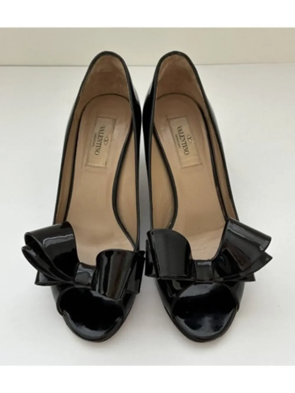 Valentino Garavani Patent Couture Bow Peep Toe Pumps